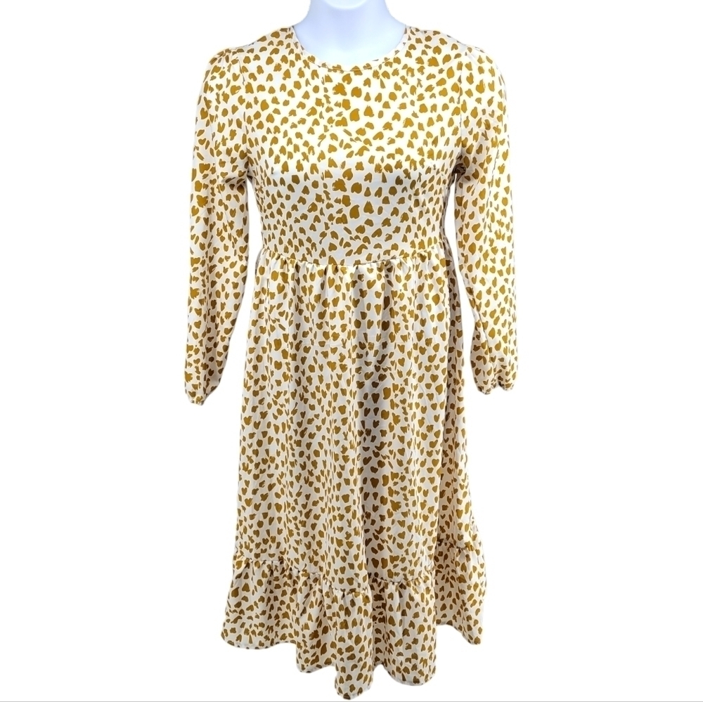 Shein long sleeve zip up animal print maxi dress, cream and‎ tan,  size 10